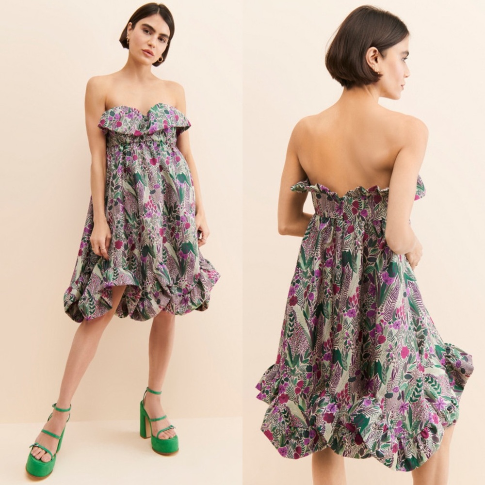 Anna Sui Floral Jacquard Strapless Dress